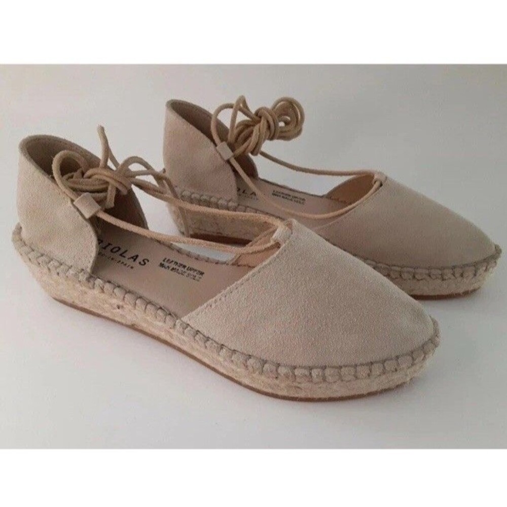 FABIOLAS Spain Suede Leather Espadrilles  Wrap Tie Shoes 6 36 Platform Low Heel